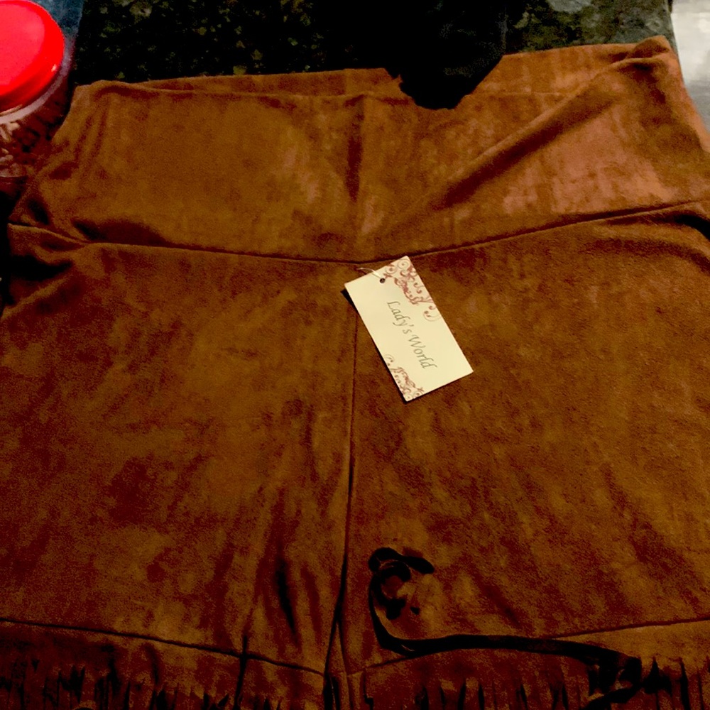 Lady’s World XL Coffee Color Fringe Pants Suede